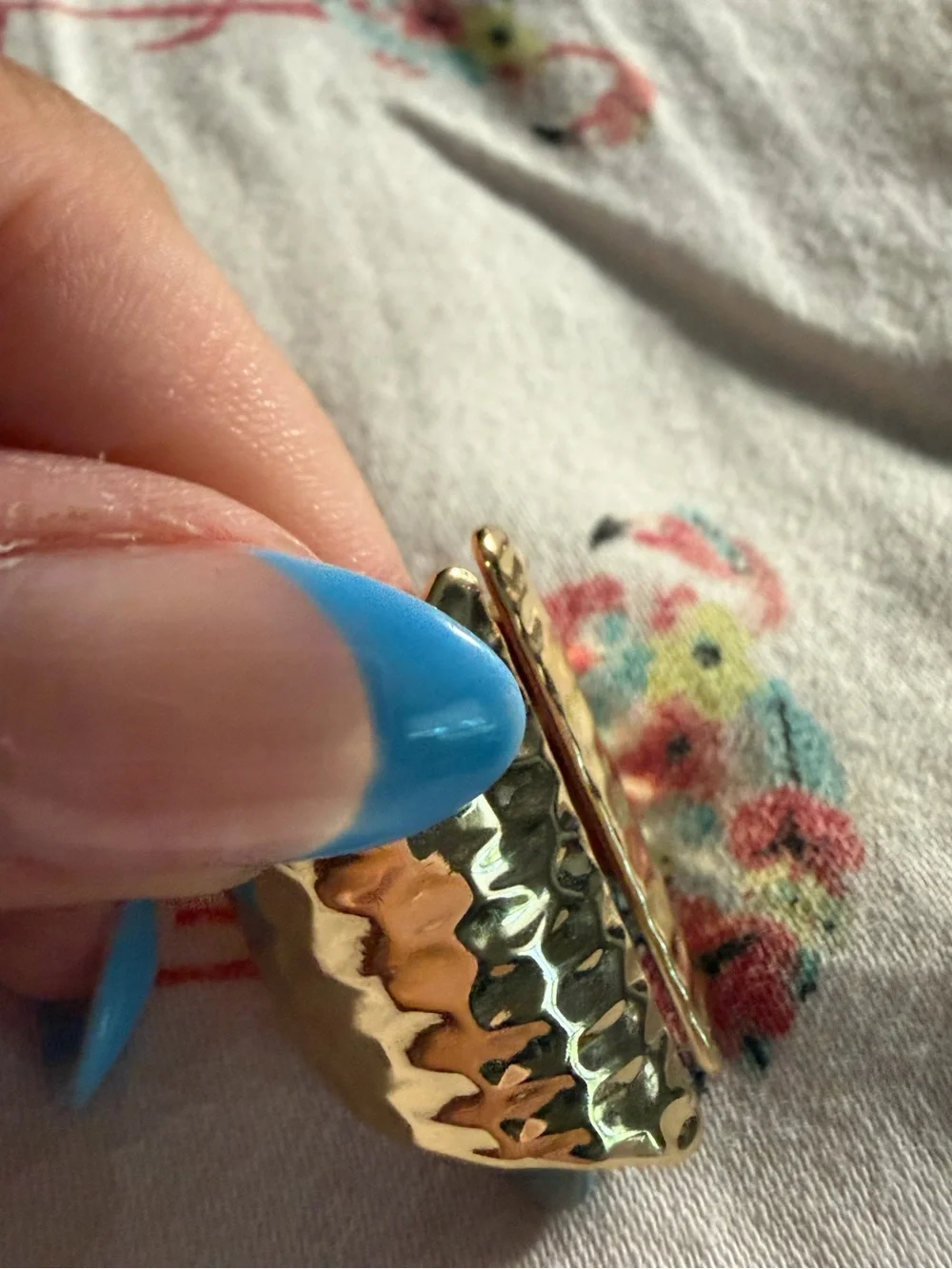 Gold Hammered Double-Panel Statement Ring